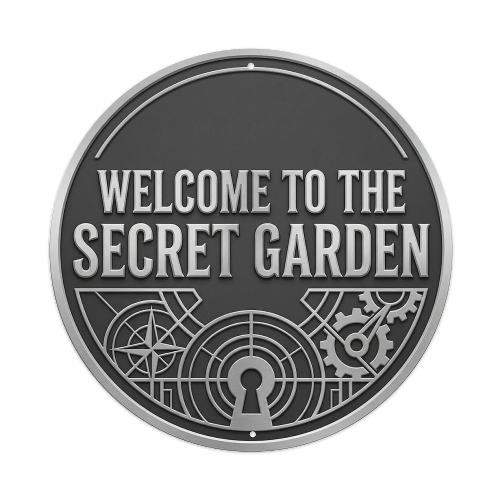 Vintage Welcome Secret Garden Silver Charcoal Matte Metal Tin Sign