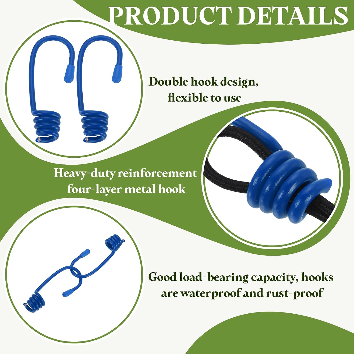 PATIKIL 9/32"(7mm) Bungee Cord Hooks 2.8" Length, 20Pcs Heavy Bungee Shock Cord Hook Spiral Wire Hooks End for Rope Strapping Tape Camping Tents Trucks Boats, Blue
