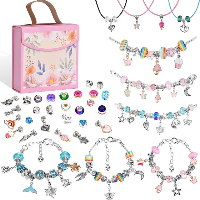 90 PCS Charm Bracelet Making Kit, Jewelry Making Supplies Beads, Bracelets for DIY Craft, Mermaid Girls Gift Jewelry Making Supplies Set for Girls Kids Teens and Adults