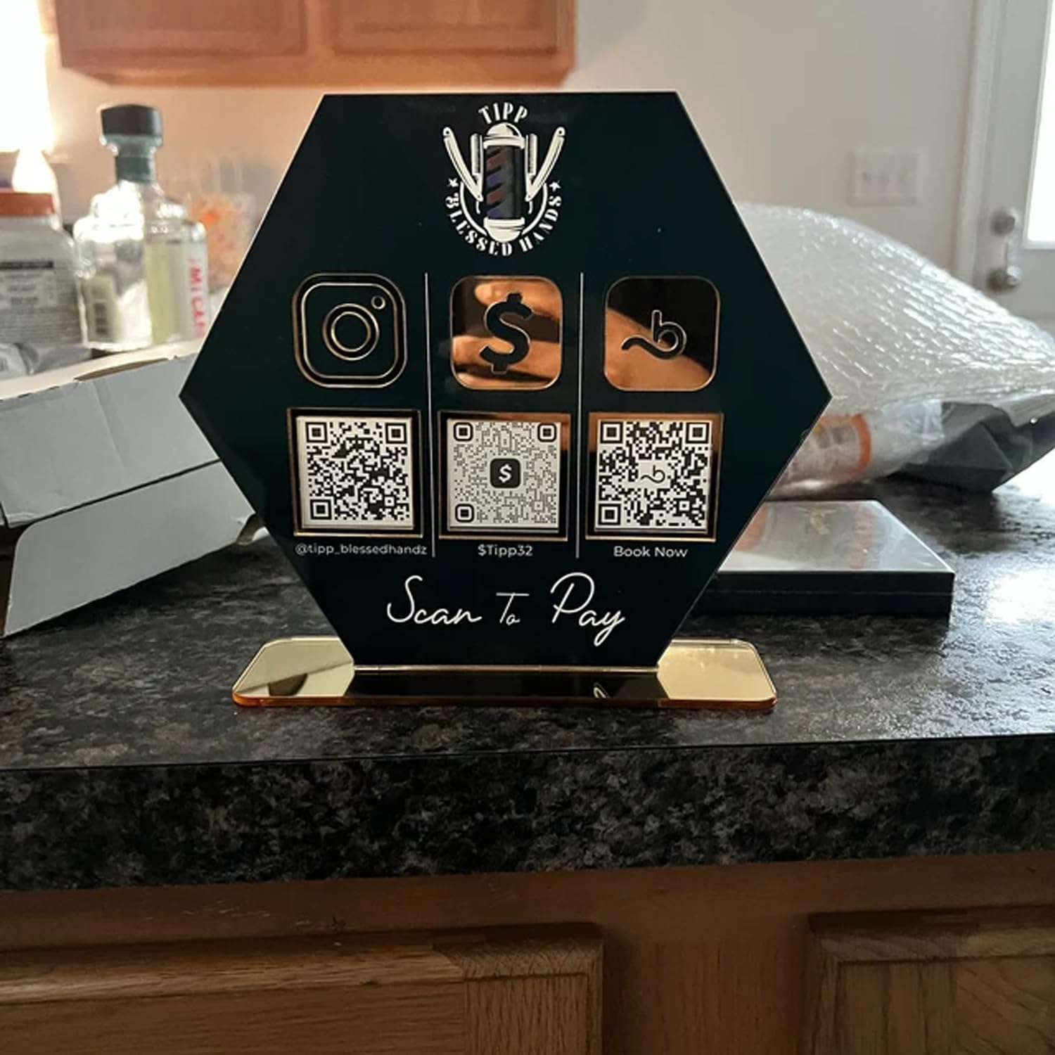 Personalized Multi QR Code Sign Custom Social Media Scannable Bar Code Sign Scan to Pay Instagram Cashapp Logo Business Payment Plaque Acrylic Salon Beauty Beautician Display (Clear)