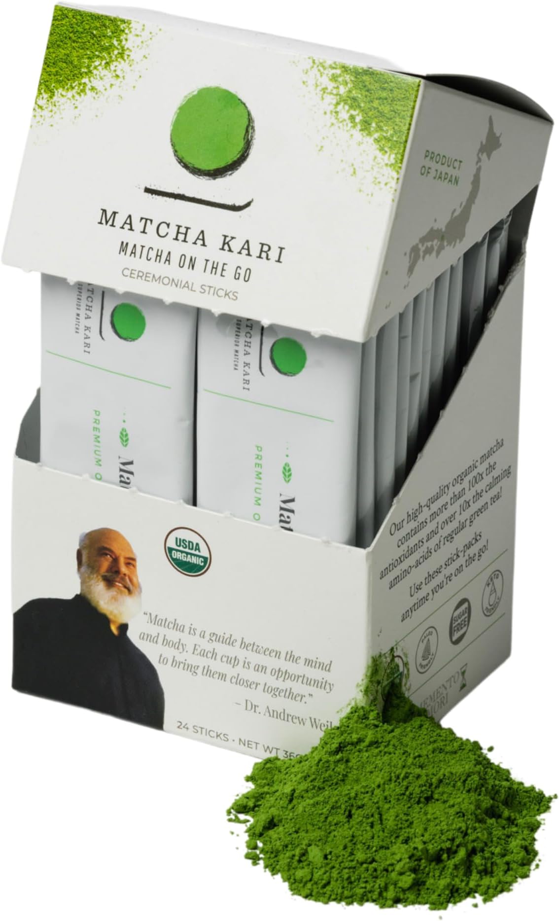 Dr. Weil – Ceremonial Organic Green Tea Single Serving Sticks, Powder Singles Packets - Individual Tea Packets (24)