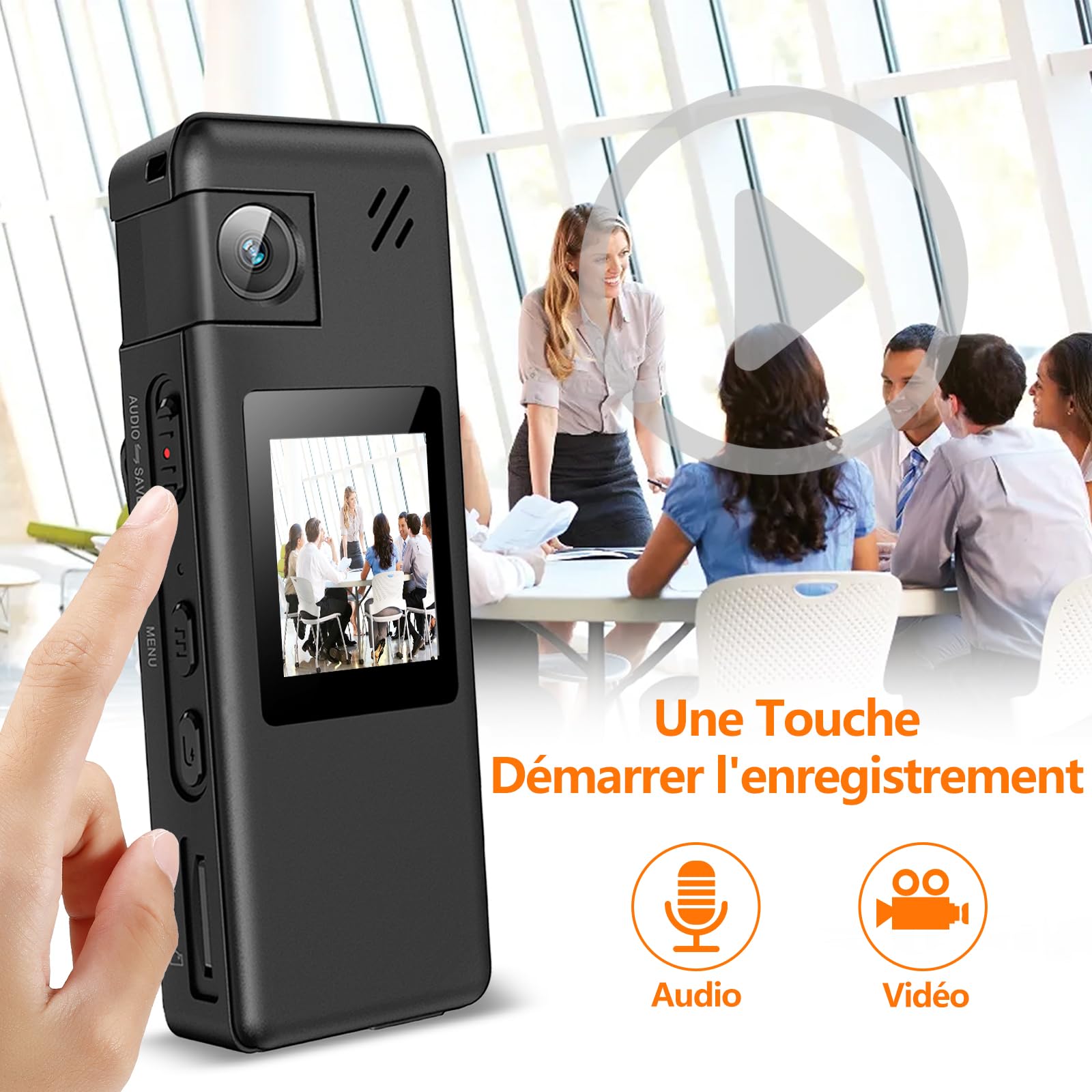 A32 128GB Caméra de Corps, Caméra Corporelle Portable avec Objectif Rotatif 180° et Détection de Mouvement, Caméscope 1080P avec Enregistrement Audio et Vidéo pour Outdoor Sports Police Livrais