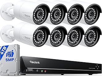 16CH 5MP Home Security Camera System, 8pcs Wired Outdoor PoE IP Cameras with Person/Vehicle/Pet Detection, 8MP 16CH NVR with 4TB HDD for 24-7 Recording, RLK16-410B8-5MP