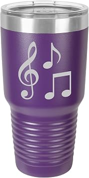 Tumbler Stainless Steel Vacuum Insulated Travel Mug Music Notes Purple, 30 oz