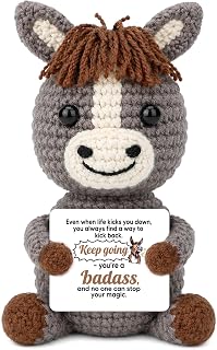 여성 남성을 위한 재미있는 격려 선물, 긍정적인 크로셰 당나귀 Badass | 친구 동료 상사를 위한 영감을 주는 선물, 여성용 남성용 생일 선물, 크리스마스 스타킹 스터퍼, 당나귀 크로셰 동물