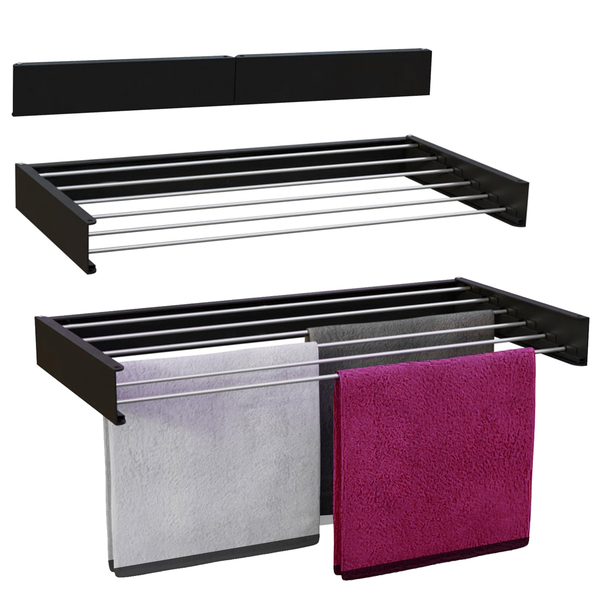 Vonia Étendoir Mural XXL Pliable Intérieur & Extérieur – Séchoir à Linge Compact 100 x 50 cm – Gain de Place (Noir)