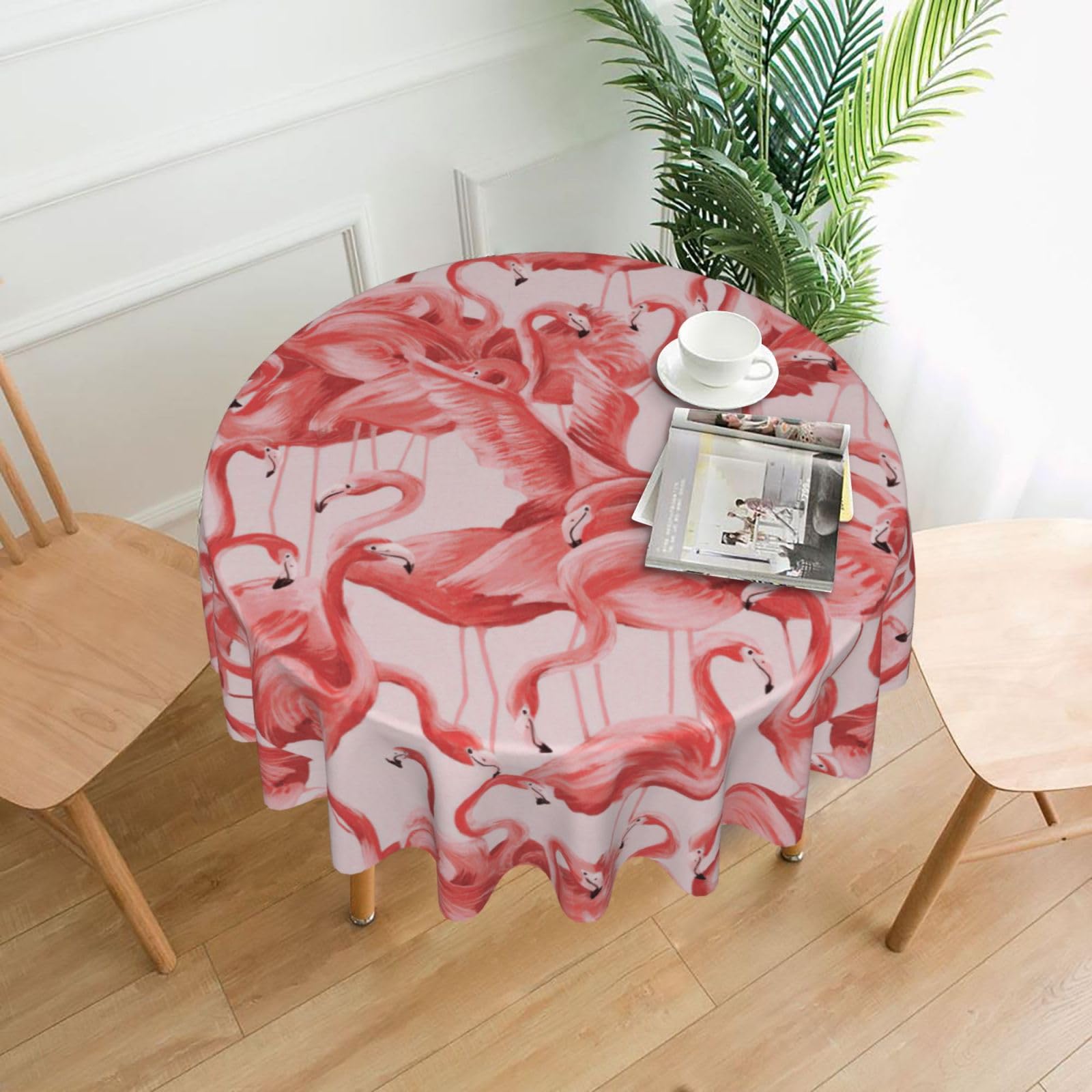 VCzsdff Flamingo Print Stain Resistant Round Tablecloth 60in Family Friendly Polyester Cloth for Kids Meals
