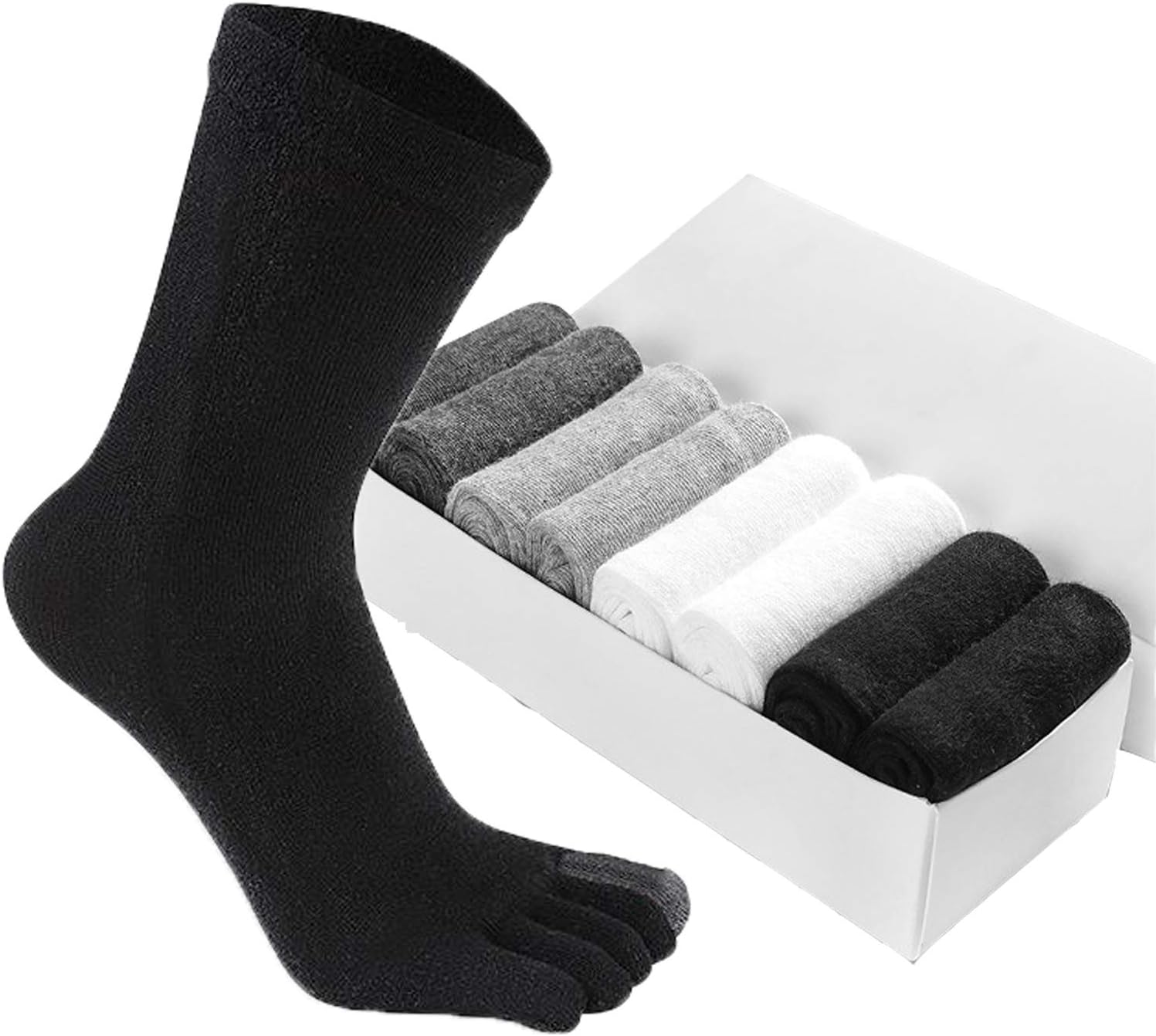 8 Pairs of Men's Cotton Five-Finger Socks, Autumn And Winter Long Tube in Tube Deodorant Split Toe Socks, Sports, Running And Leisure All-Match Socks,Multi colored