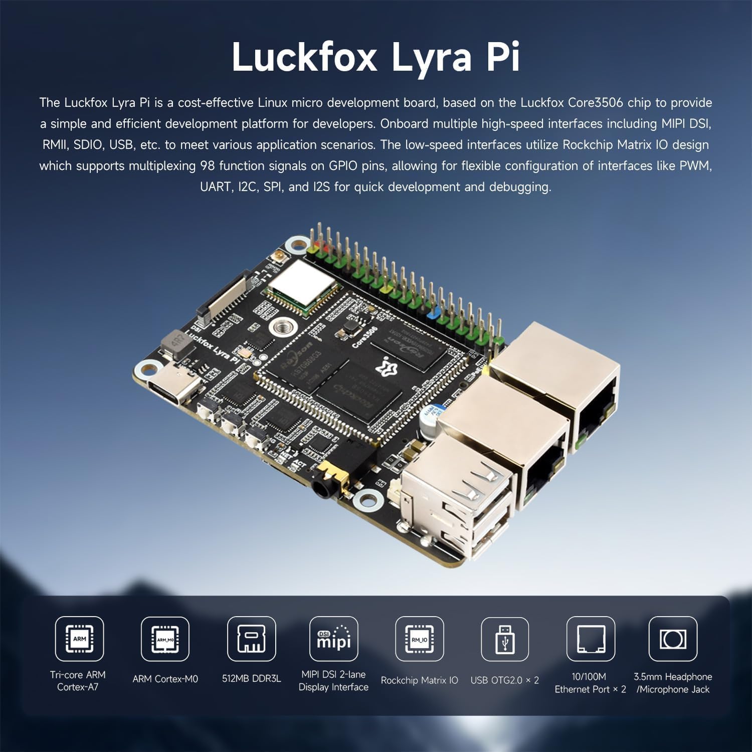 Luckfox Lyra Pi Linux Micro Development Board Based On Luckfox Core3506 Core Board, Integrates Triple-core ARM Cortex-A7 and ARM Cortex-M0 Processors, with Wireless @XYGStudy (Lyra Pi B W)