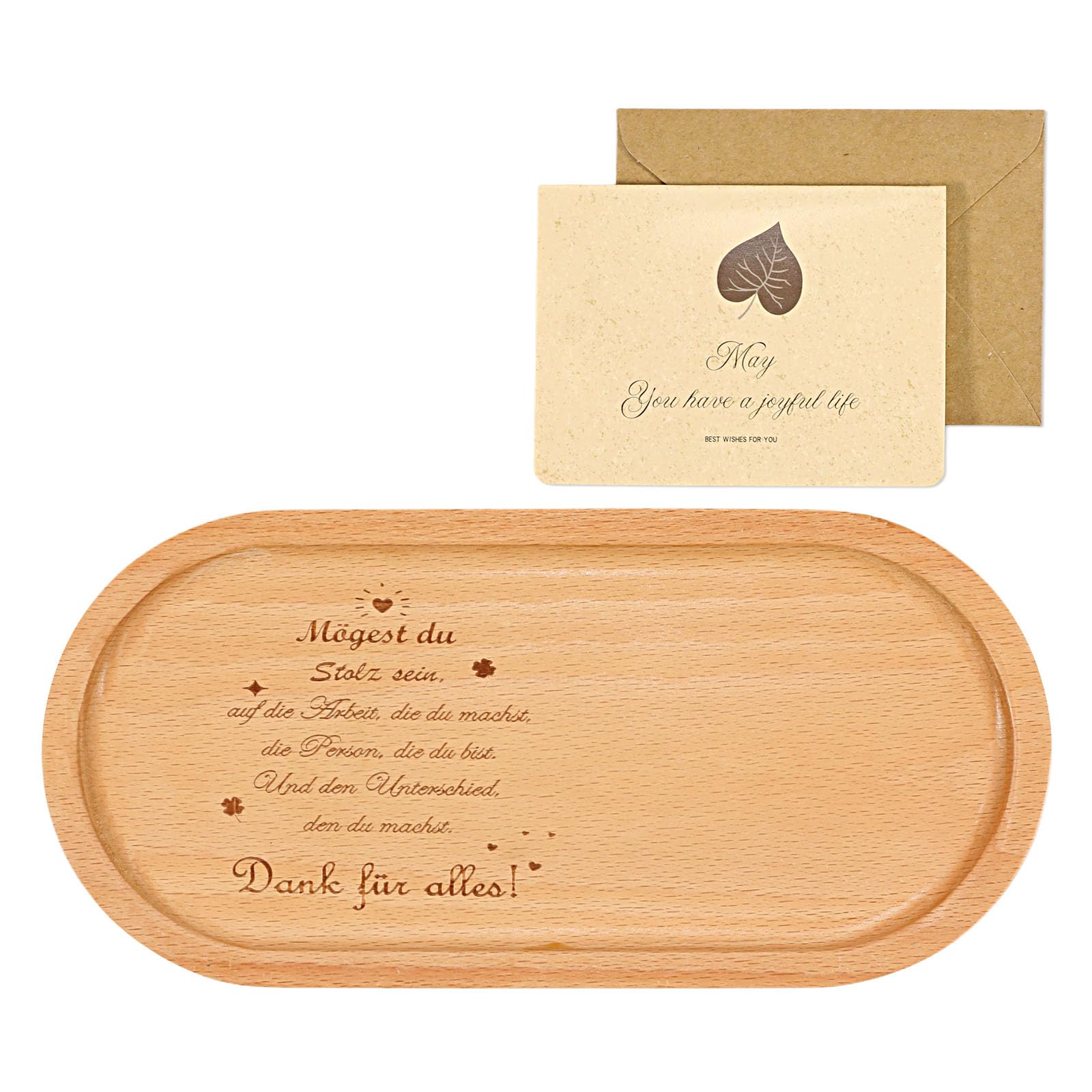 Seutgjie Geschenk für Frauen Männer Personalisiertes Holztablett mit Gravur und Grußkarten Holz Deko Kleine Aufmerksamkeit Geschenk Freunde Mama Oma Papa Kollegen