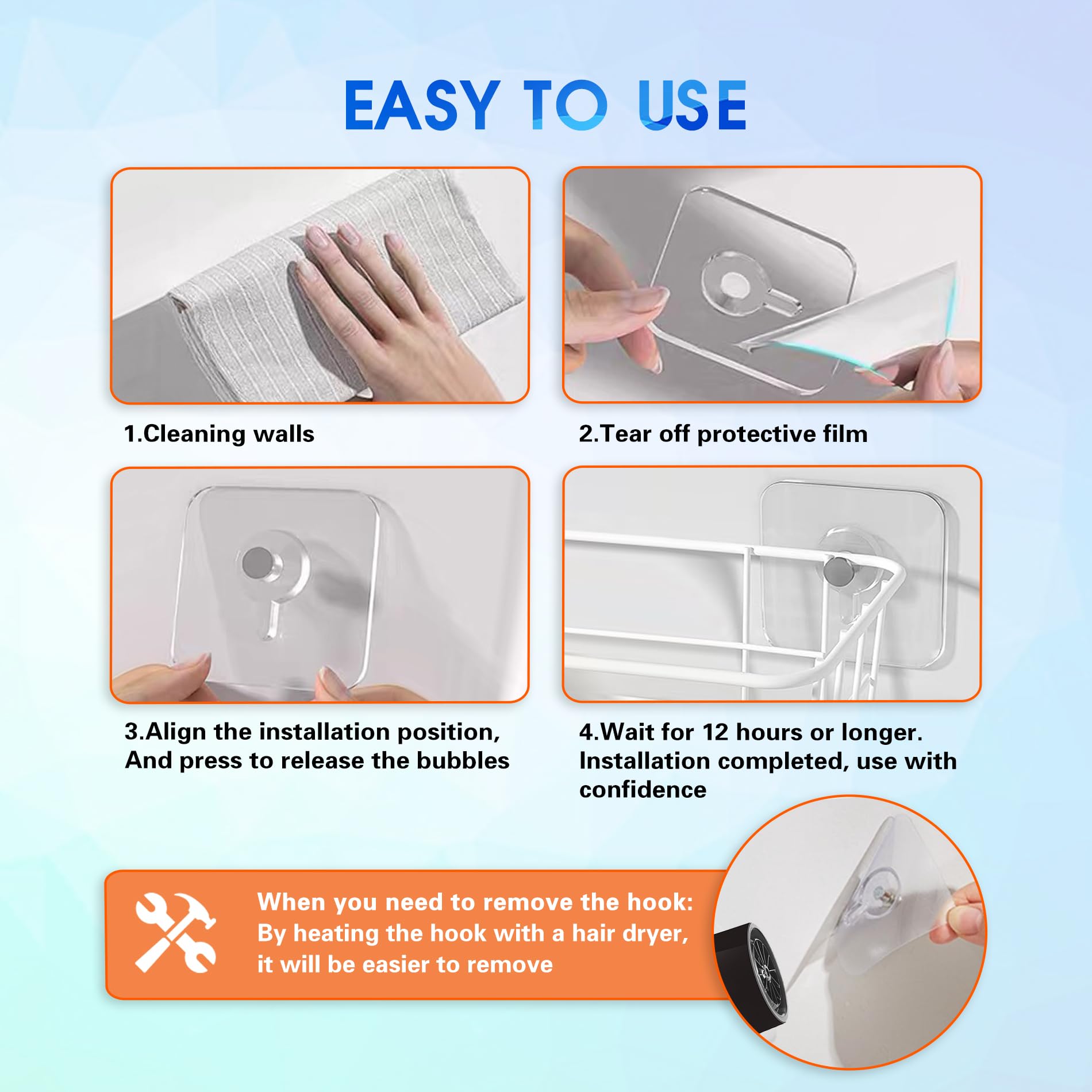 PEAKTOP Lot De 16 Crochets Adhésifs Transparents Avec Grattoir, Pour Salle De Bain, Cuisine, Affiches, Photos, Peintures Décoratives