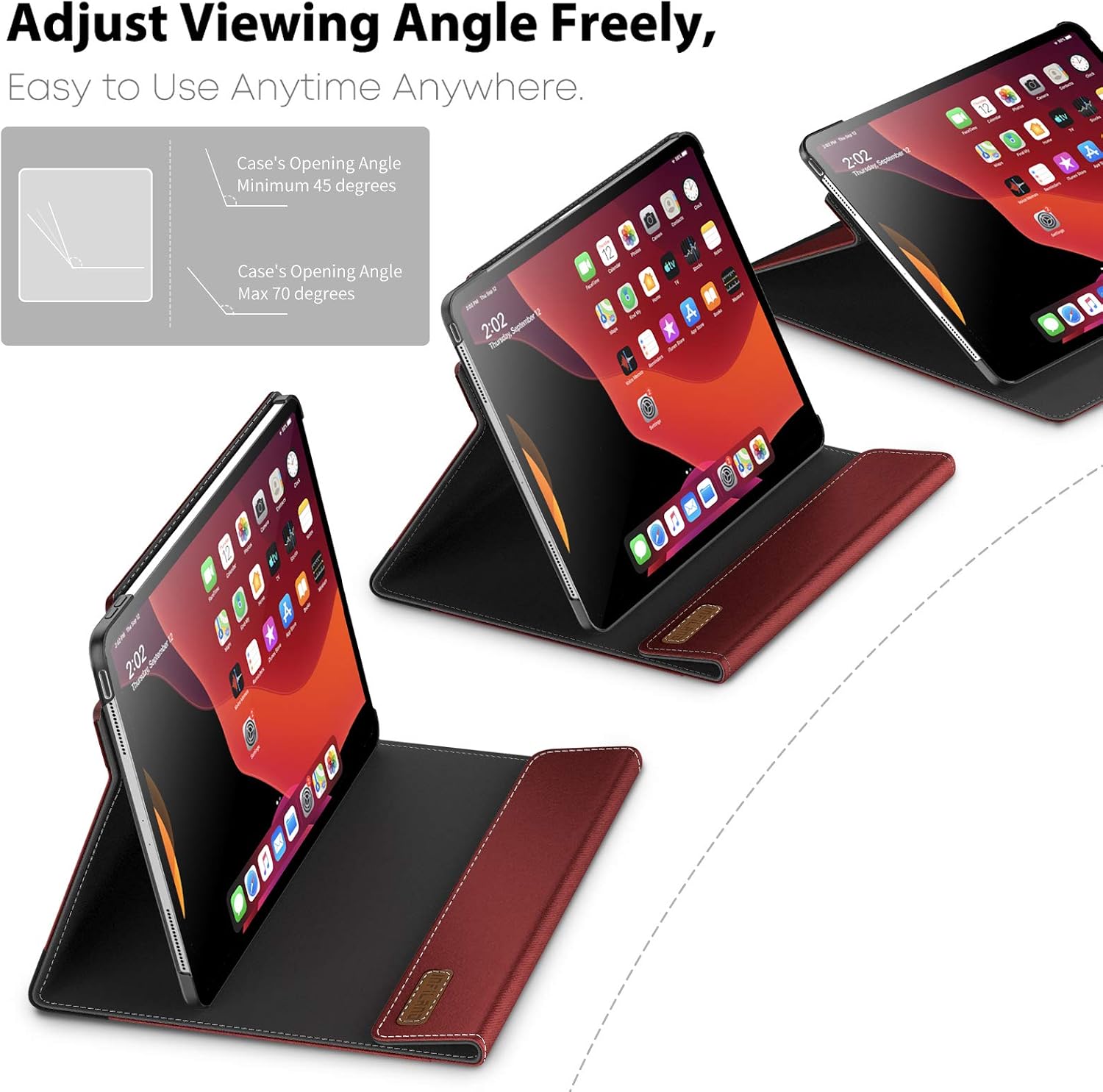 INFILAND iPad Pro 12.9 4th Gen 2020 Case, Multi-Angle Business Folio Stand Case Cover Built in Pocket for iPad Pro 12.9 4th Gen/ 3rd Gen [Support 2nd Gen Apple Pencil Wireless Charging], Dark Red
