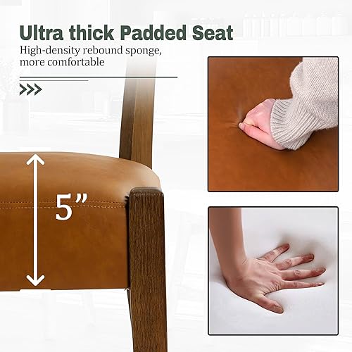 Miniatura 2 de Juego de 2 sillas de comedor de piel sintética tapizadas para cocina y comedor, sillas de comedor modernas de mediados de siglo, respaldo bajo,