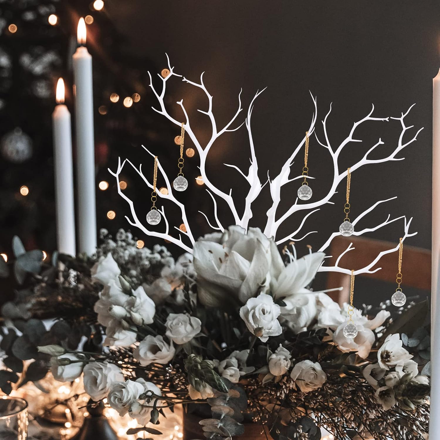 Lychee 3pcs Plastic Artificial Dry Plant Tree Branch White Wedding Home Decor 14”