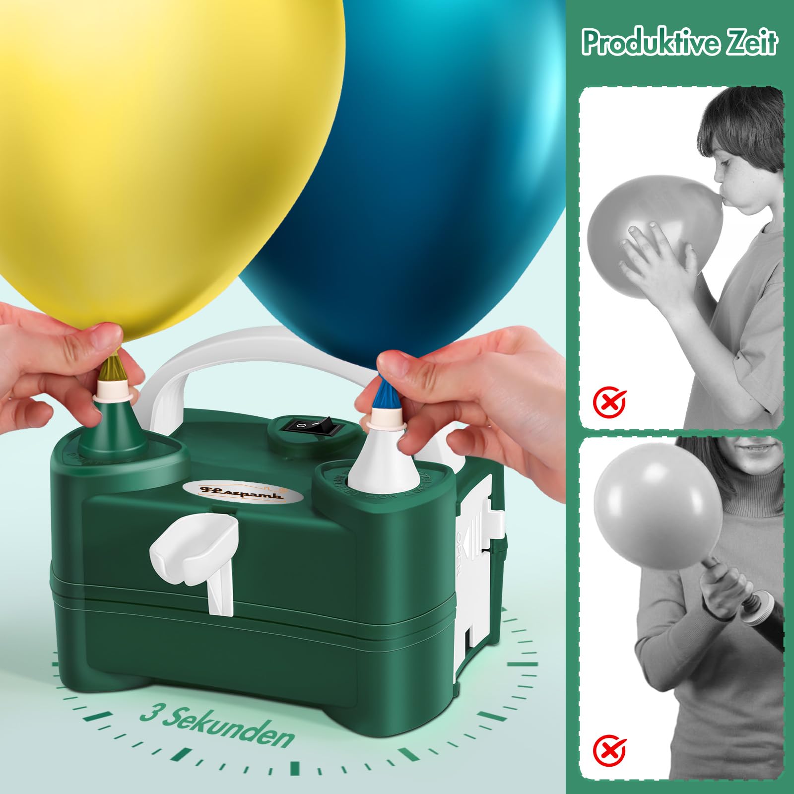 FLSEPAMB Gonfia Palloncini Elettrico,220V Intelligente a 2 Modalità Pompa per Palloncini Elettrica Portatile Con Annodatore, Festa,Matrimoni, Natale