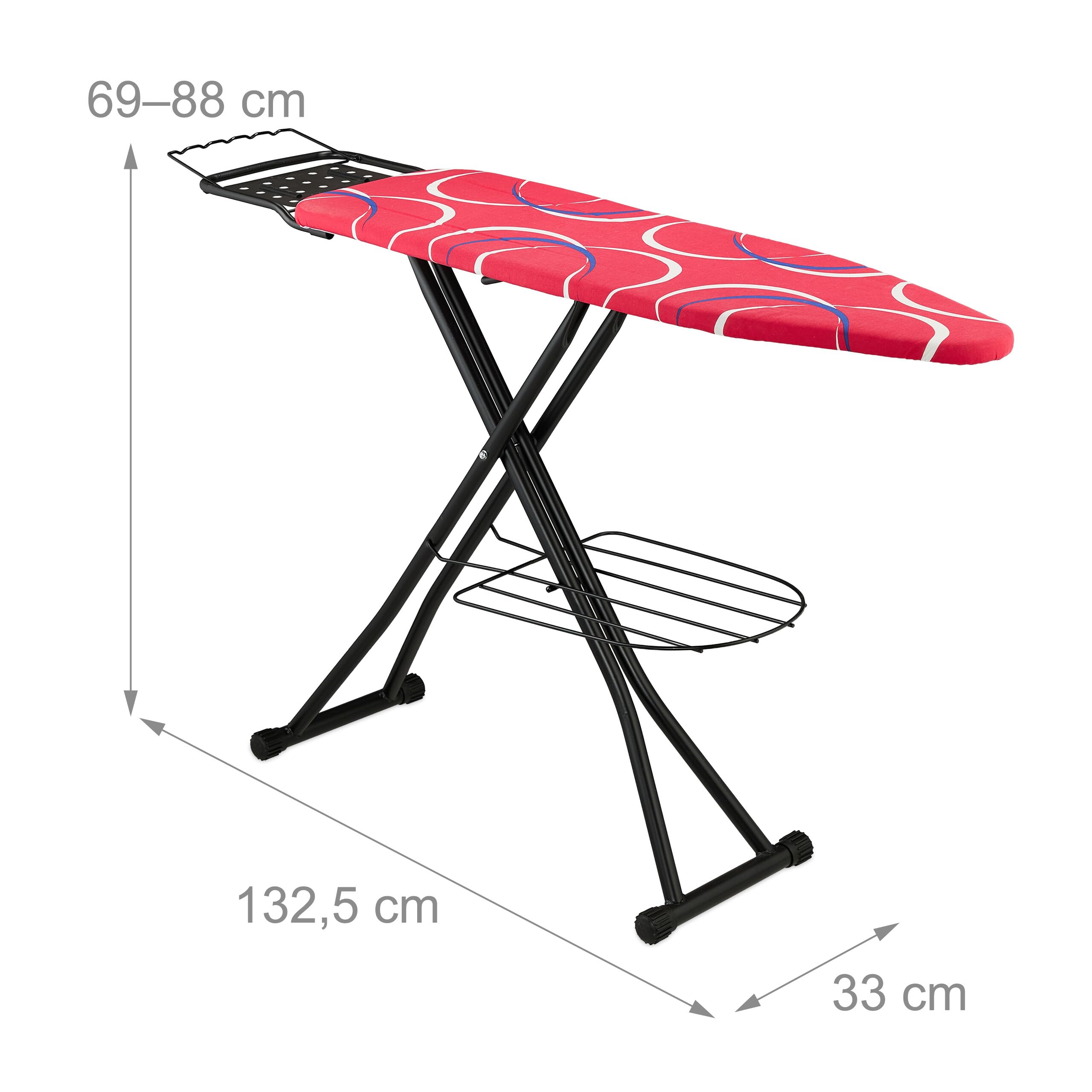 Relaxdays Table à Repasser, Pliable, Planche réglable en Hauteur, Plateau de Repassage L x P : env. 110 x 33 cm, Rouge