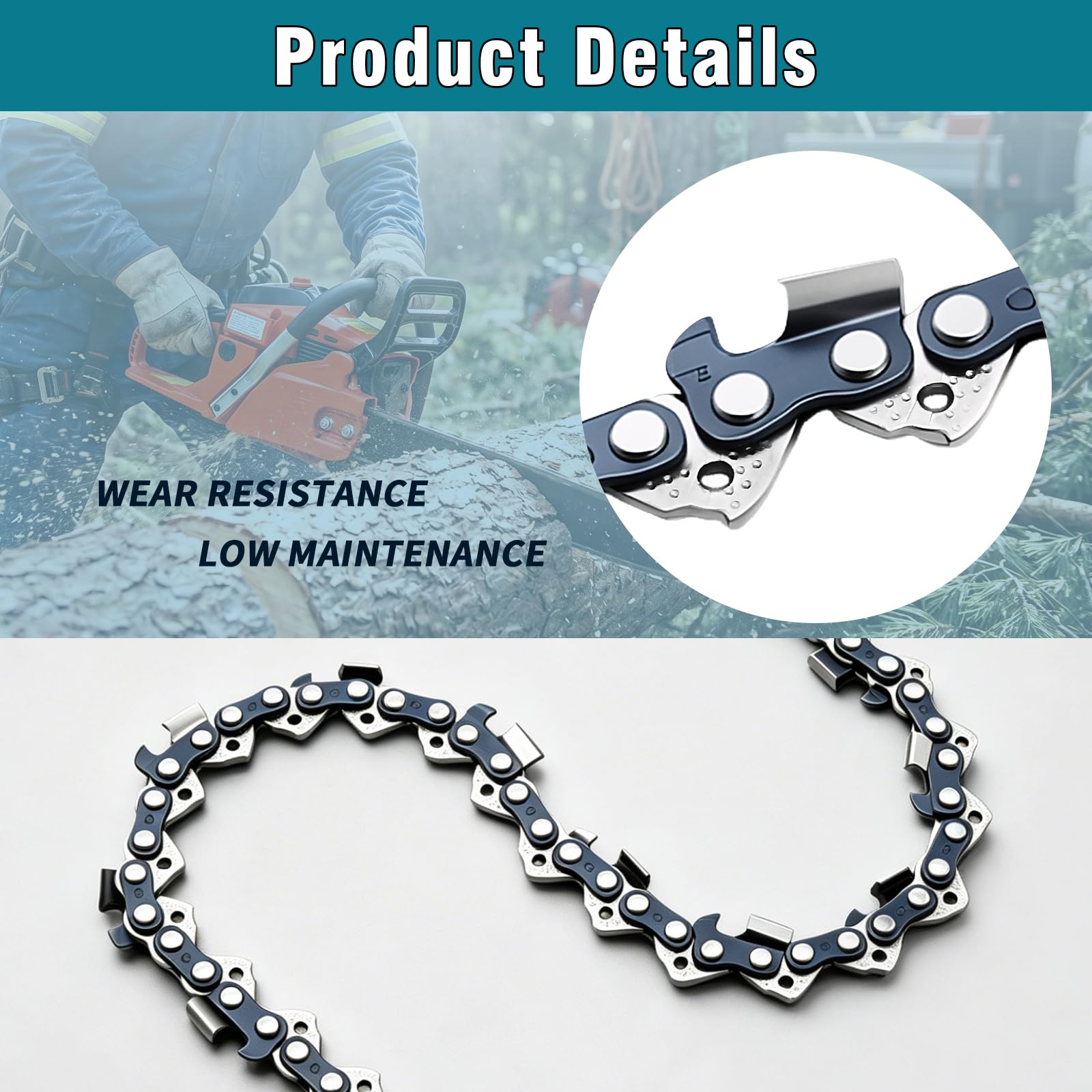 Paquete de 6 cadenas de motosierra con guantes y lima, incluye cadenas LP de 1/4 pulgadas y 3/8 pulgadas, compatibles con varias marcas de motosierras