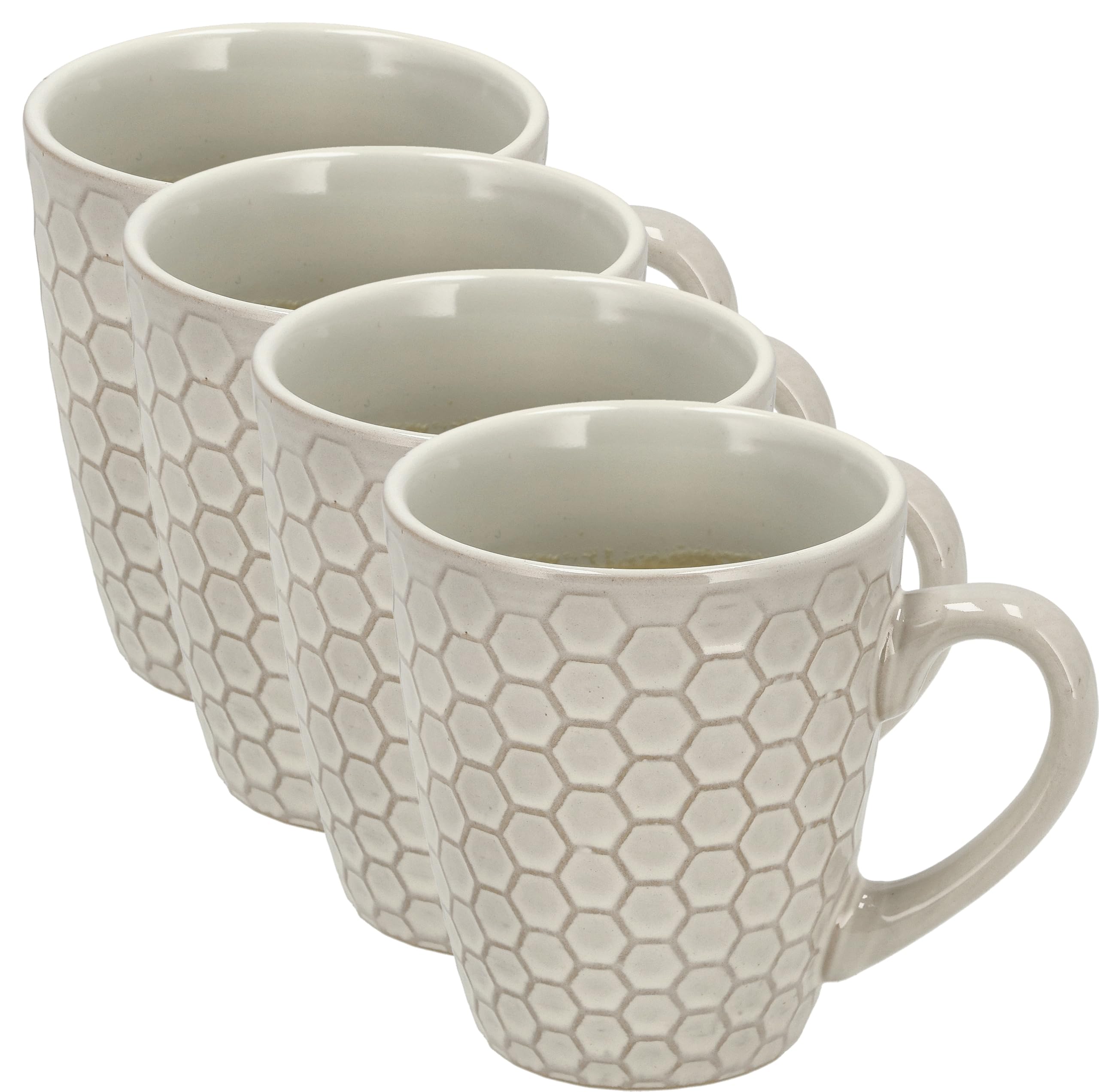 Tasses 200 ml avec oreille isolante en faïence blanche texturée nid d'abeille