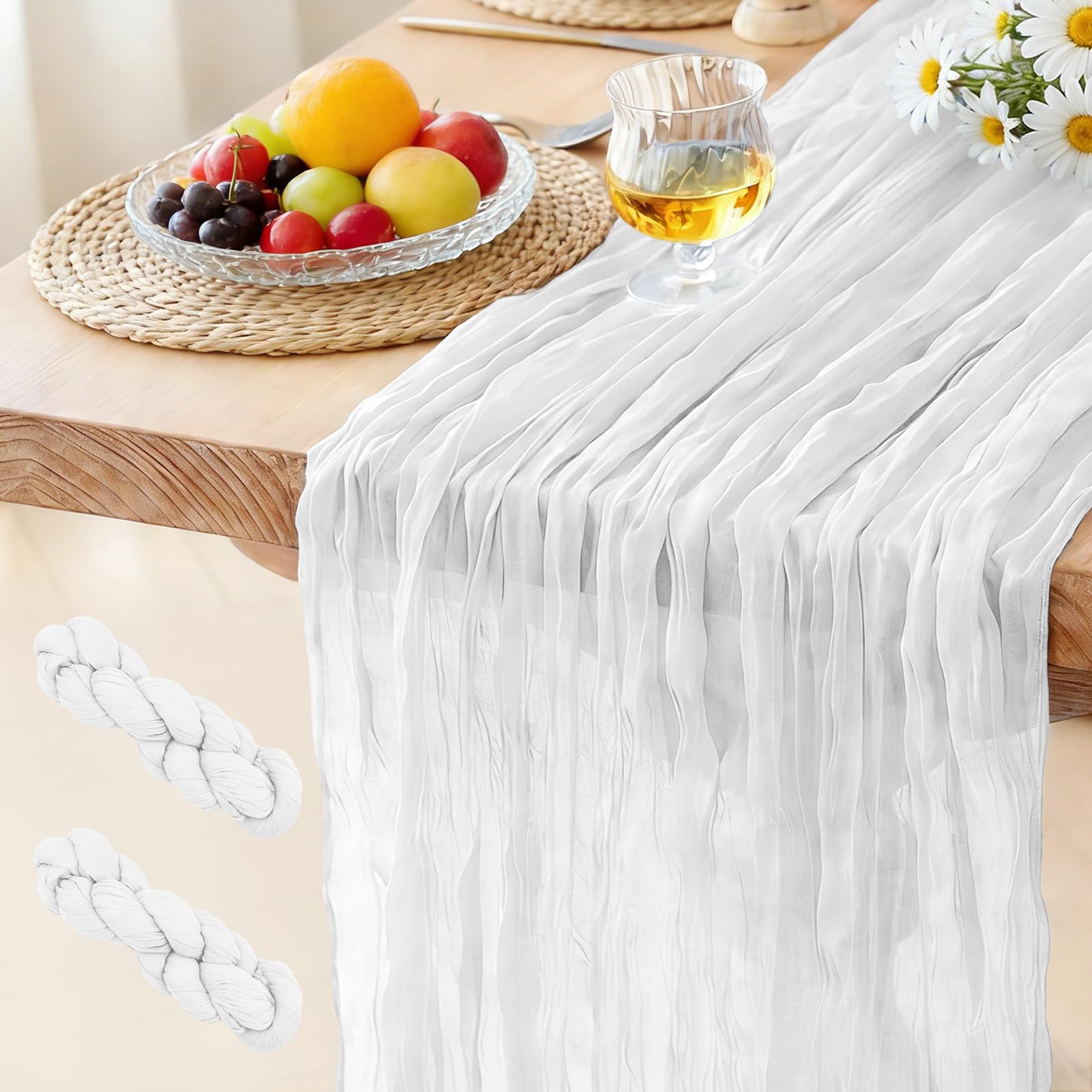 Käsetuch Tischläufer, 300 x 90 cm Boho Gaze Tischläufer Cheesecloth Läufer für Hochzeit, Geburtstagsfeiern, Weihnachten und Silvester von Tisch Dekoration