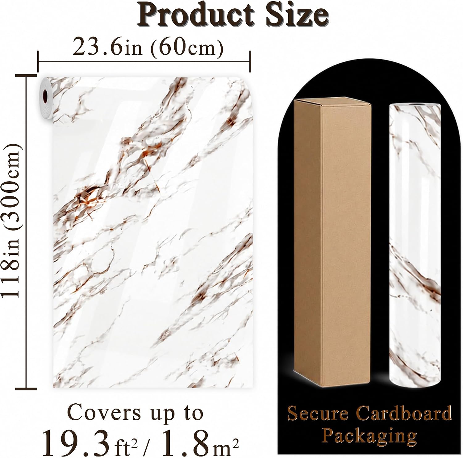 White Brown Marble Peel and Stick Wallpaper, 23.6 x 118 in image 3
