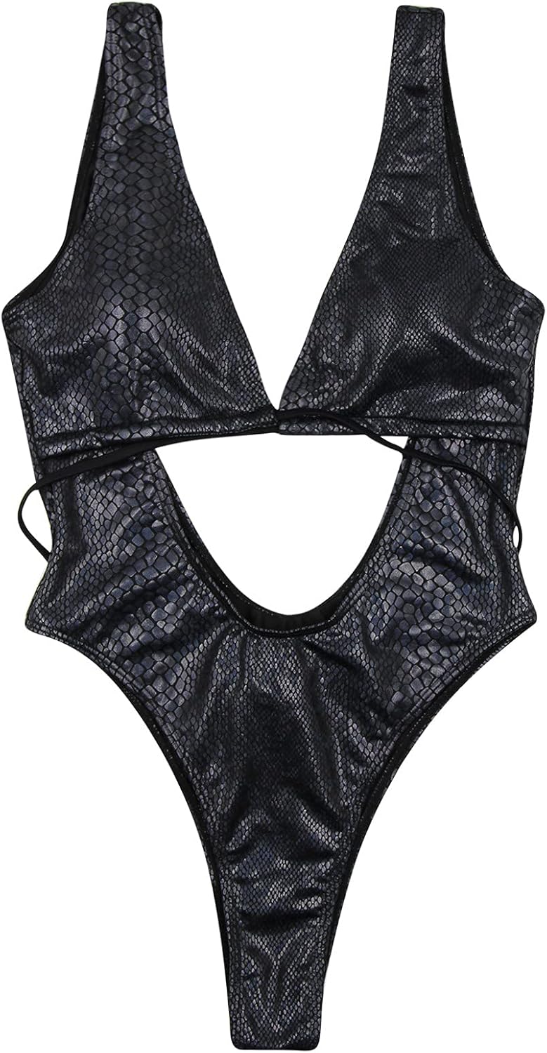 JUMISEE Women Rave Holographic Snakeskin Wrap Swimsuit Sexy Strappy Backless Bathing Suit - Image 5