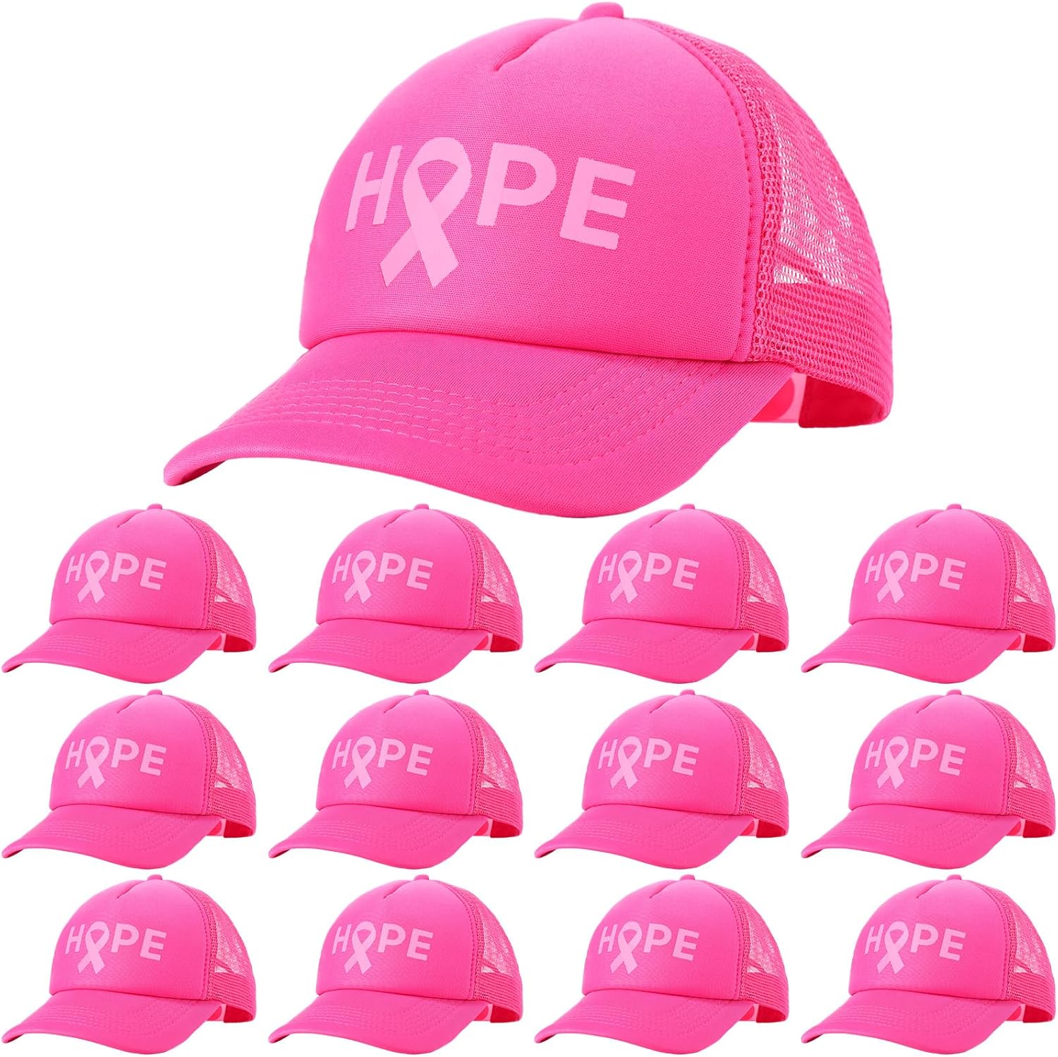 Breast Cancer Awareness Trucker Hats Mesh Baseball Caps Mesh Cap Pink Ribbon Adjustable Cap for Women Men(A Style)