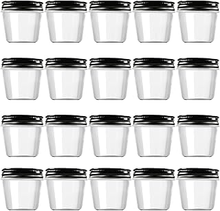 Novelinks 4 oz Clear Plastic Jars with Black Lids – Small Round Reusable Containers for Food, Spices, Crafts, Travel – BPA-Free Storage Jars for Kitchen & Household Organization, 20 Pack