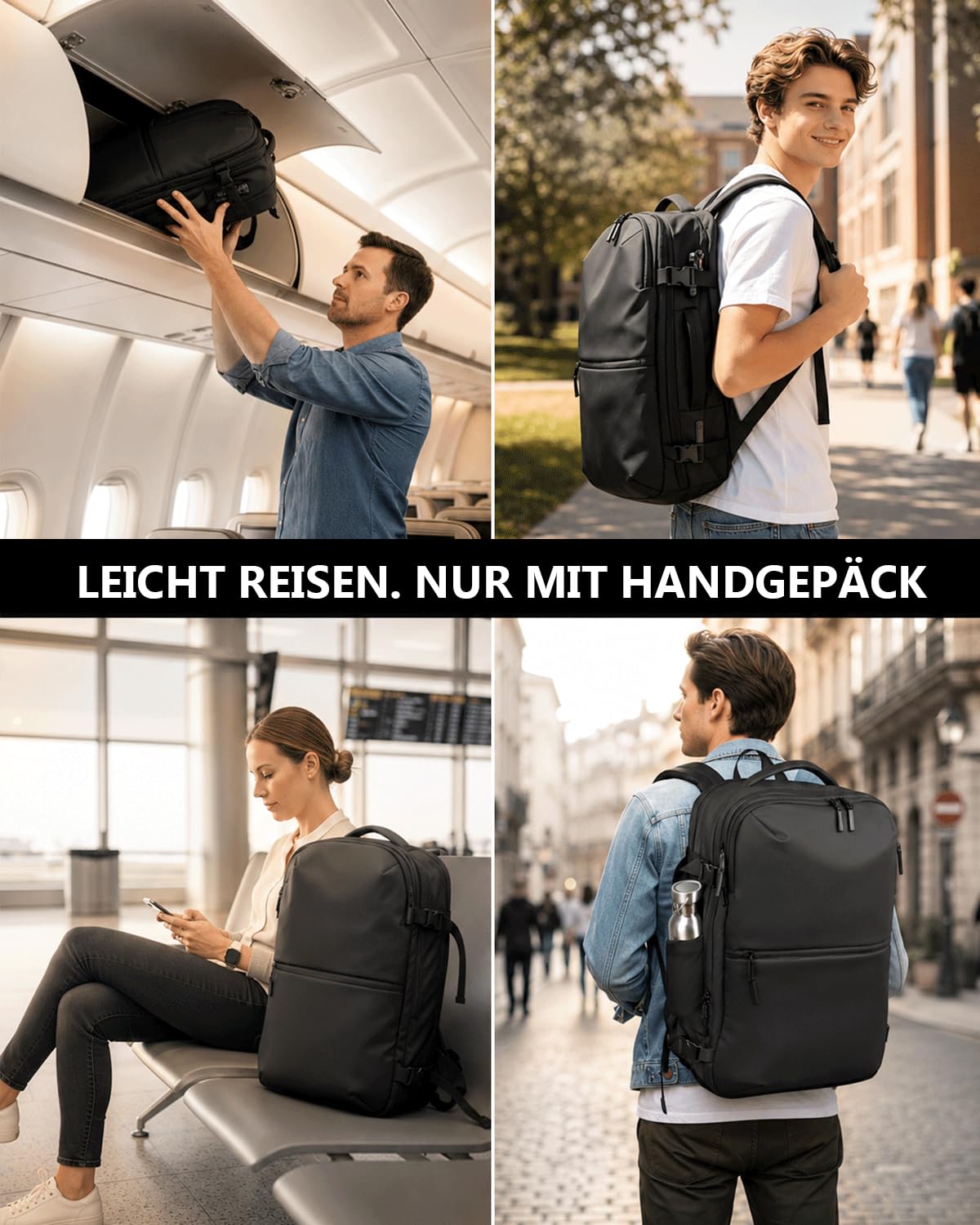 Zurligi Vakuum-Reiserucksack mit Vakuumbeutel, Mini-Pumpe, 30–60L, TSA-Lock | Erweiterbarer, wasserabweisender Carry-on-Rucksack mit herausnehmbarem Vakuumbeutel, Diebstahlschutz, für Damen und Herren