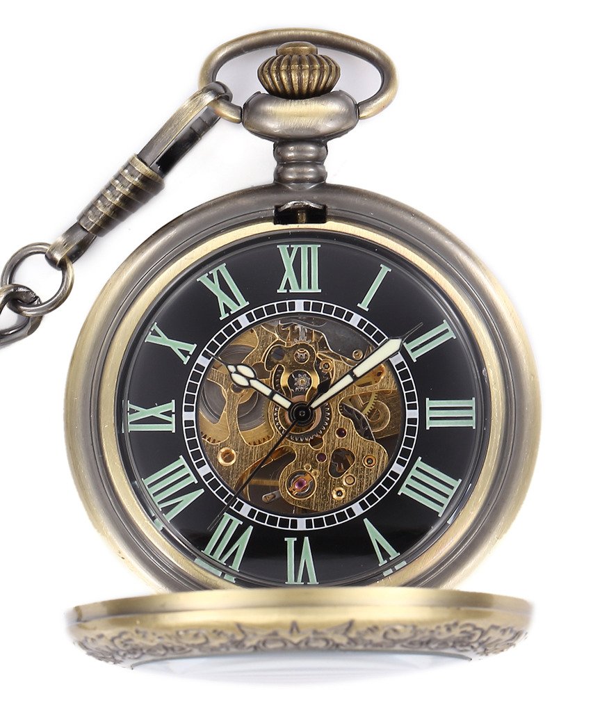Infinite U Mécanique à Remontage Automatique Lumineux Montre de Poche Mécanique Style de Steampunk Squelette Creux en Acier Pendentif Collier d'or