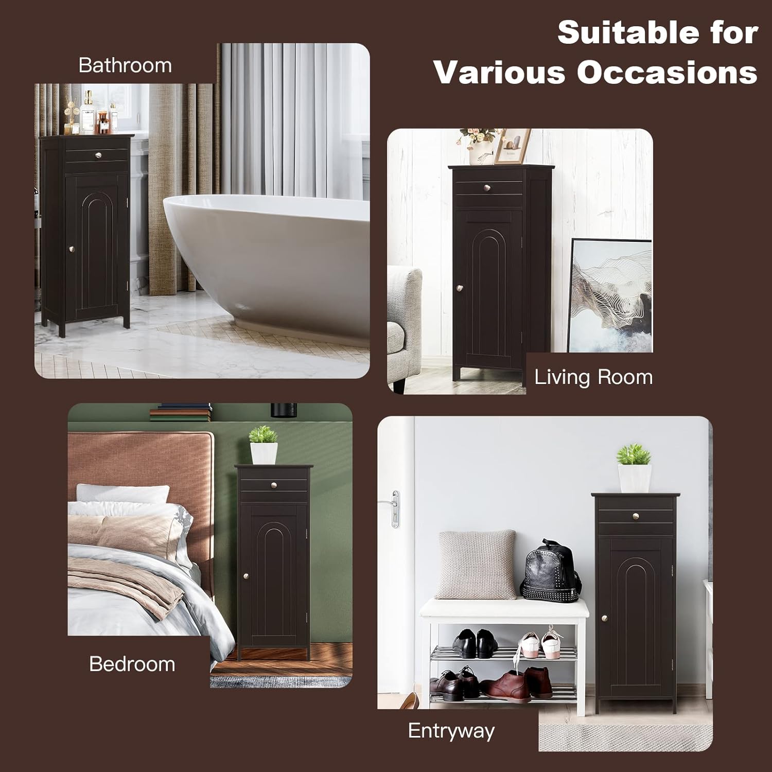 MAT EXPERT Small Bathroom Storage Cabinet, Bathroom Floor Cabinet w/Drawer & Adjustable Shelves, Single Door, Modern Small Cabinet for Entryway, Living Room, Office (Brown)