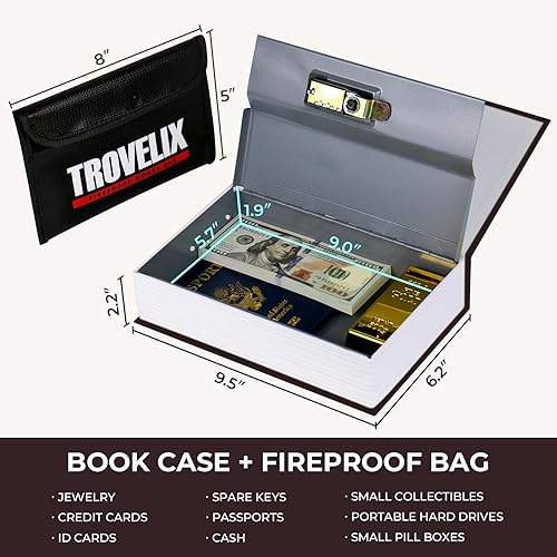 Miniatura 4 de Caja fuerte con cerradura de combinación, caja fuerte oculta (9.5 x 6.2 x 2.2 pulgadas) con bolsa ignífuga, caja de seguridad secreta para