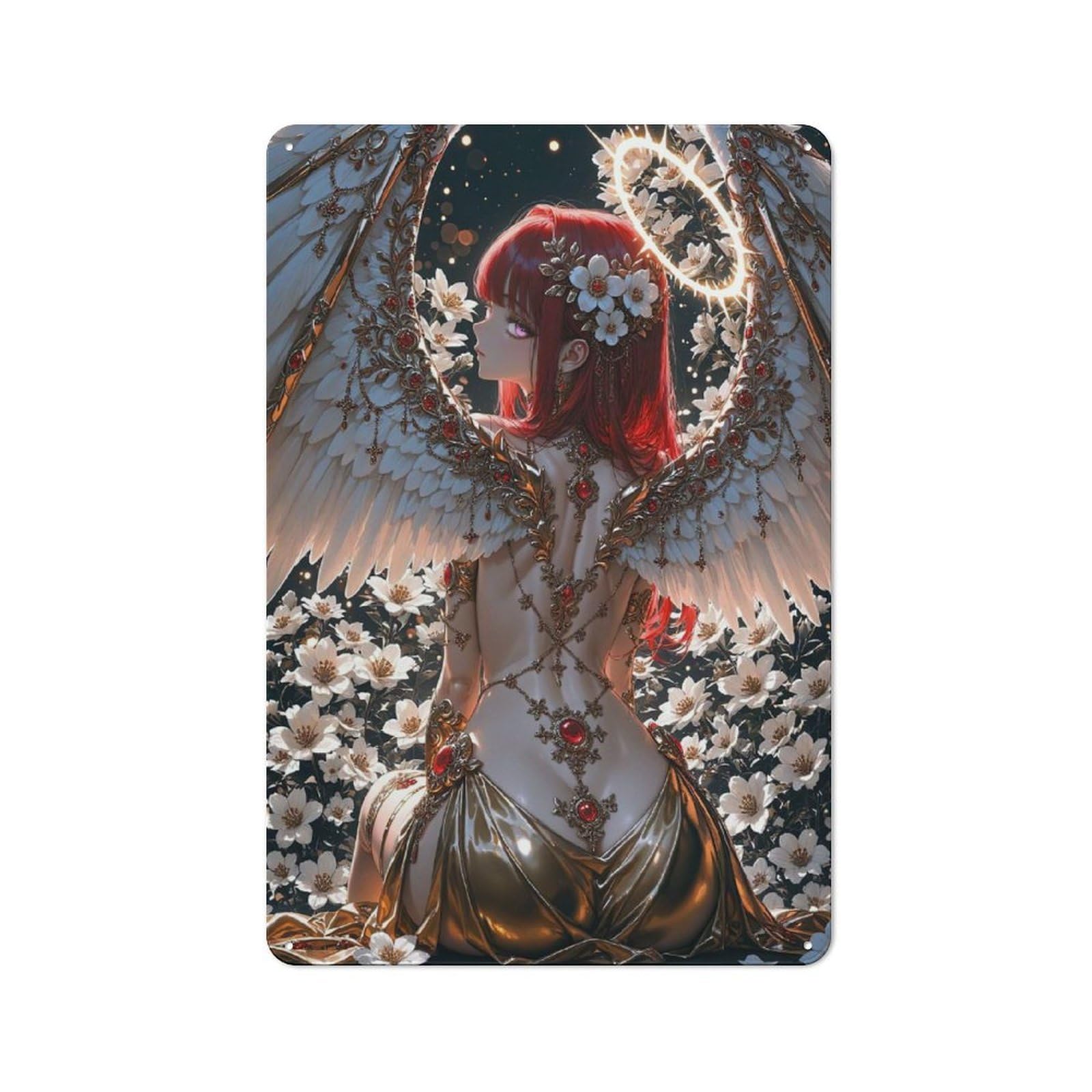 Nostalgic Decorative Tin Plaque 30x20cm Featuring Anime Angel with Wings And Halo, Classic Pub Decor for Cafe, Pub, Workshop Or Home Bar