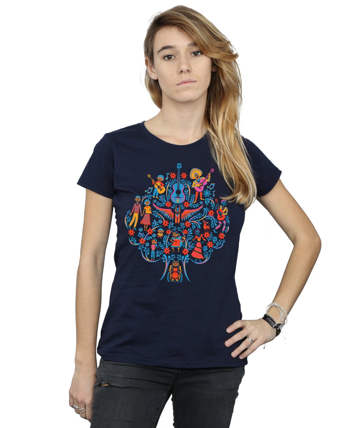Disney Navy Blue Women's Coco Tree Pattern T-Shirt Large Large
