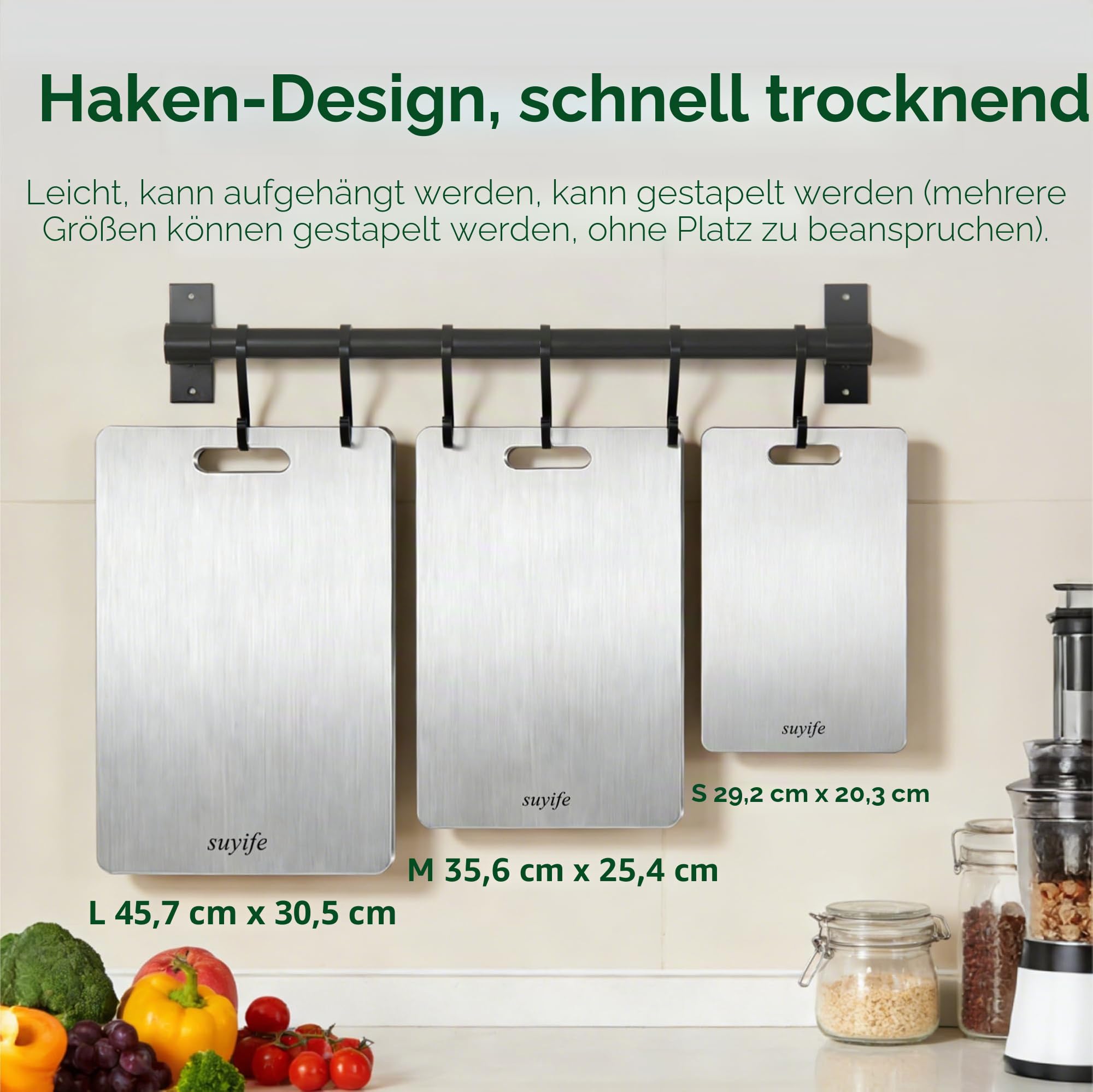 Titan-Schneidebretter 3er Set, 100% reines Titan, Schneidebretter für Küche, doppelseitiges Schneidebrett in Lebensmittelqualität, zum Schneiden von Fleisch, Gemüse, Obst, spülmaschinenfest