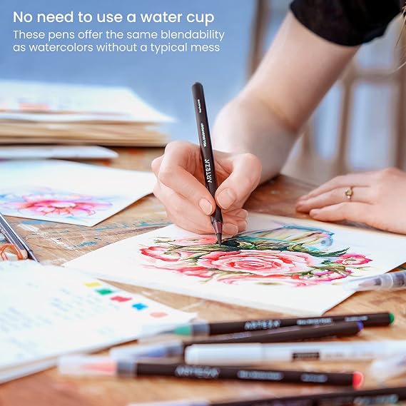 ARTEZA Real Brush Pens, 24 Watercolor Markers, Flexible Nylon Brush Tips