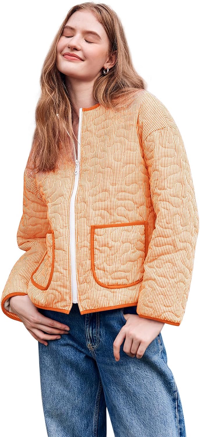 Yousify Women's Quilted Lightweight Jackets 2026 Trendy Winter Coats Plaid Cropped Jacket image 5