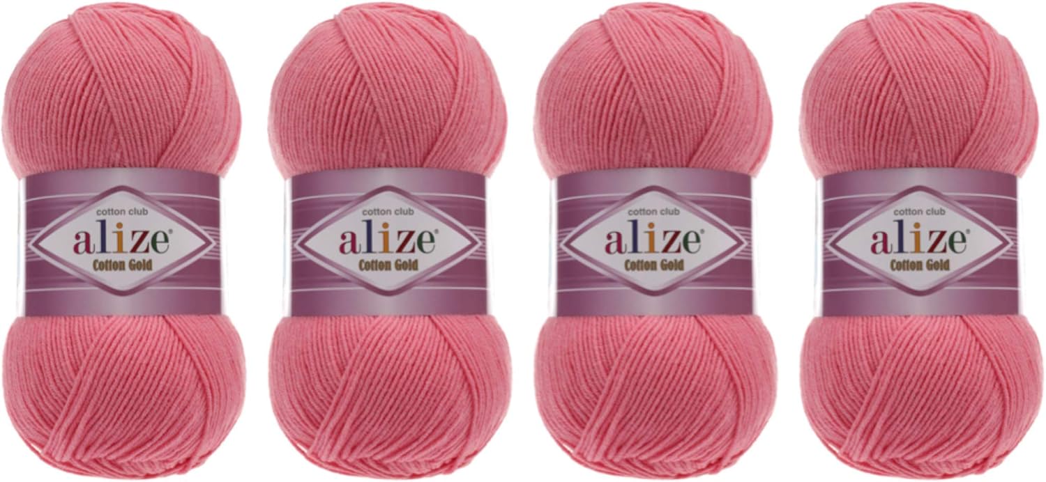 55% Cotton 45% Acrylic Yarn Alize Cotton Gold Thread Crochet Hand Knitting Art Lot of 4skn 400 gr 1444 yds (33-Candy Pink)