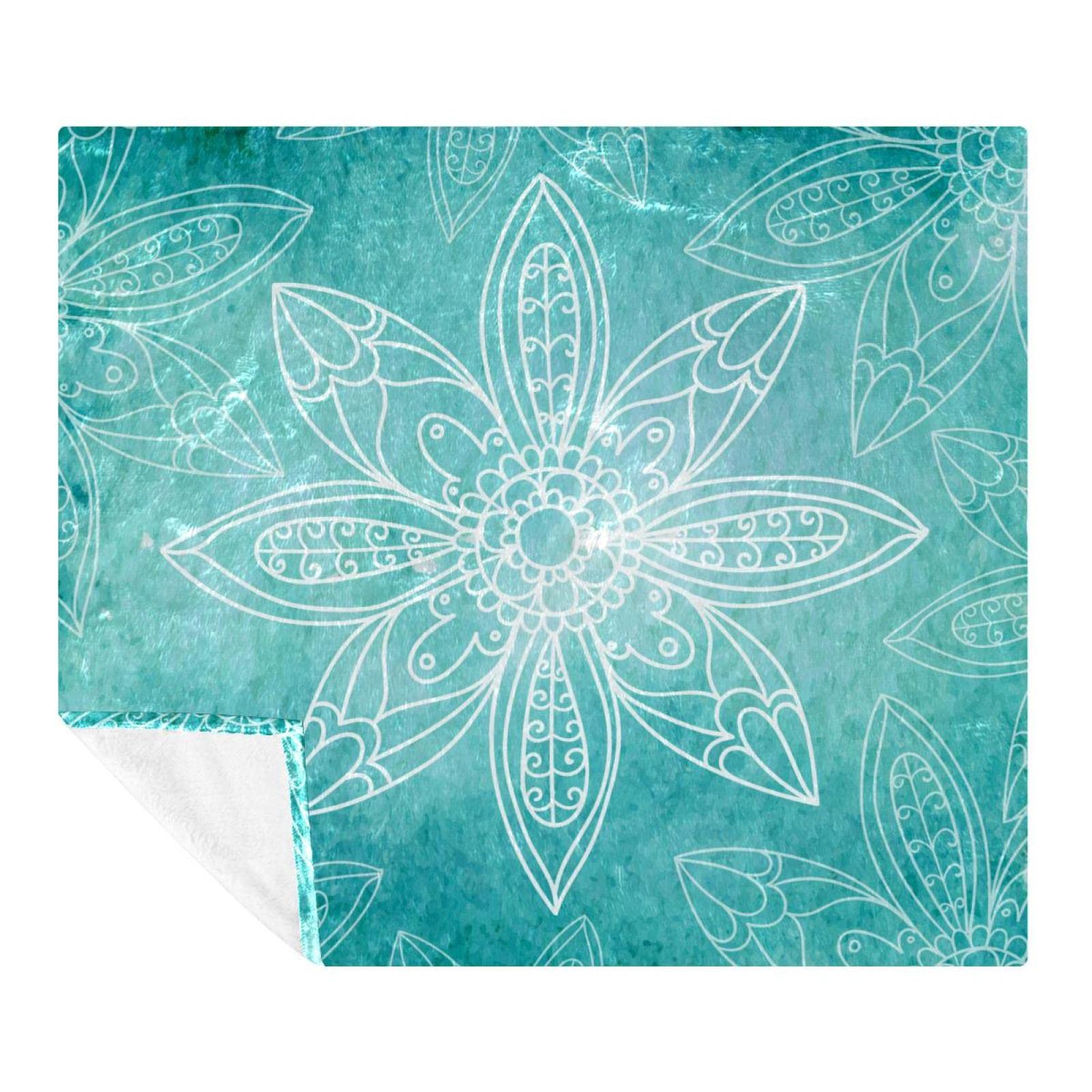 Couverture polaire de literie fleur turquoise pour sol et canapé
