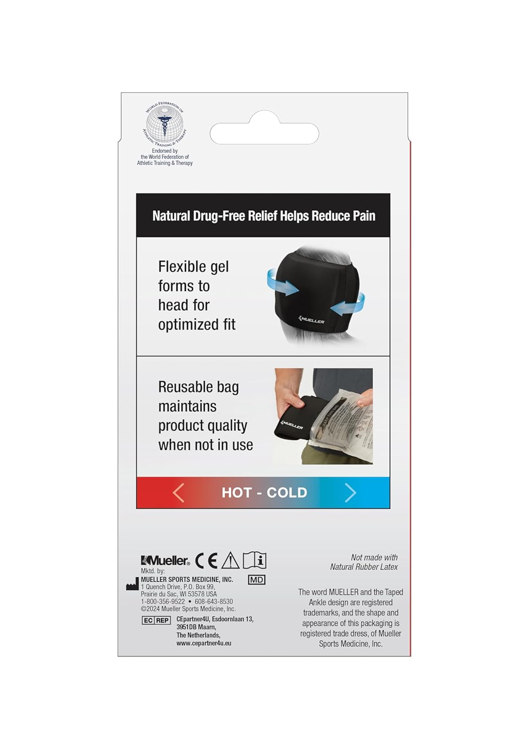 Mueller Sports Medicine Slim Migraine Cap, Ice Pack for Injuries and Pain Relief, Hot & Cold Therapy, Black