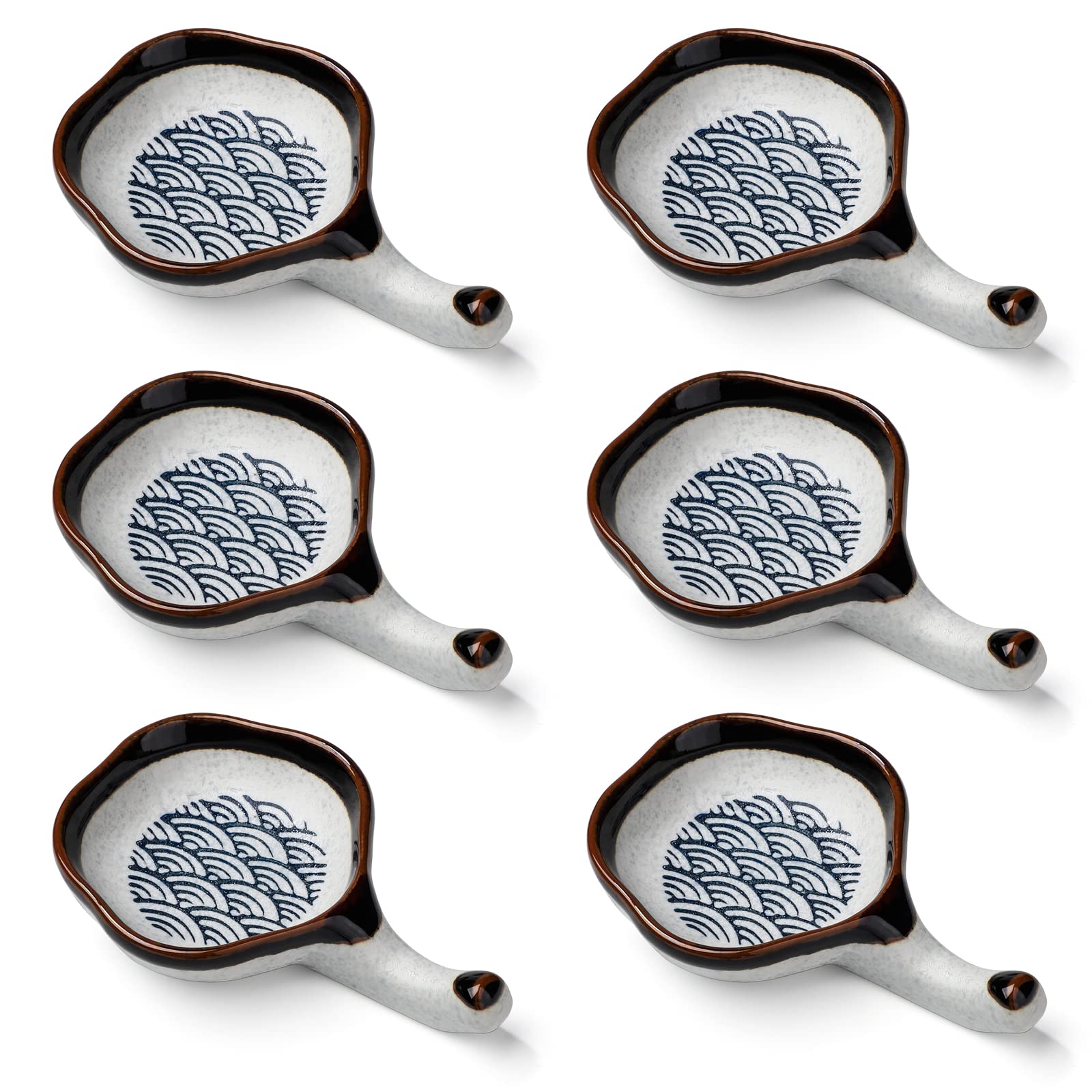 forkmannie Ceramic Sauce Dish Set of 6 Soy Sauce Dipping Bowls Appetizer Plates Side Dishes Serving Dish Japanese Style Dinnerware Set (Blue-2)