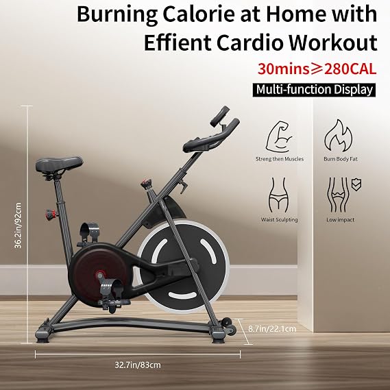 FITNESS Exercise Bike, Quiet Belt Drive Stationary Bike for Home with 0-100 Resistance & App, 300 LB High Carbon Steel Training Bike, Indoor Cycling Bike with Tablet Holder and Heart Rate