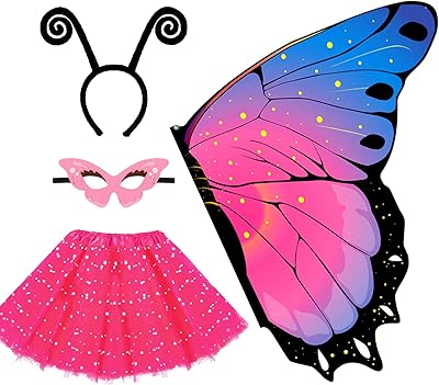iROLEWIN Toddler Kids-Fairy-Butterfly-Wings-Costume for Girls Dress-Up Mask Tutu and Headband Child Party-Favors Toys Gifts