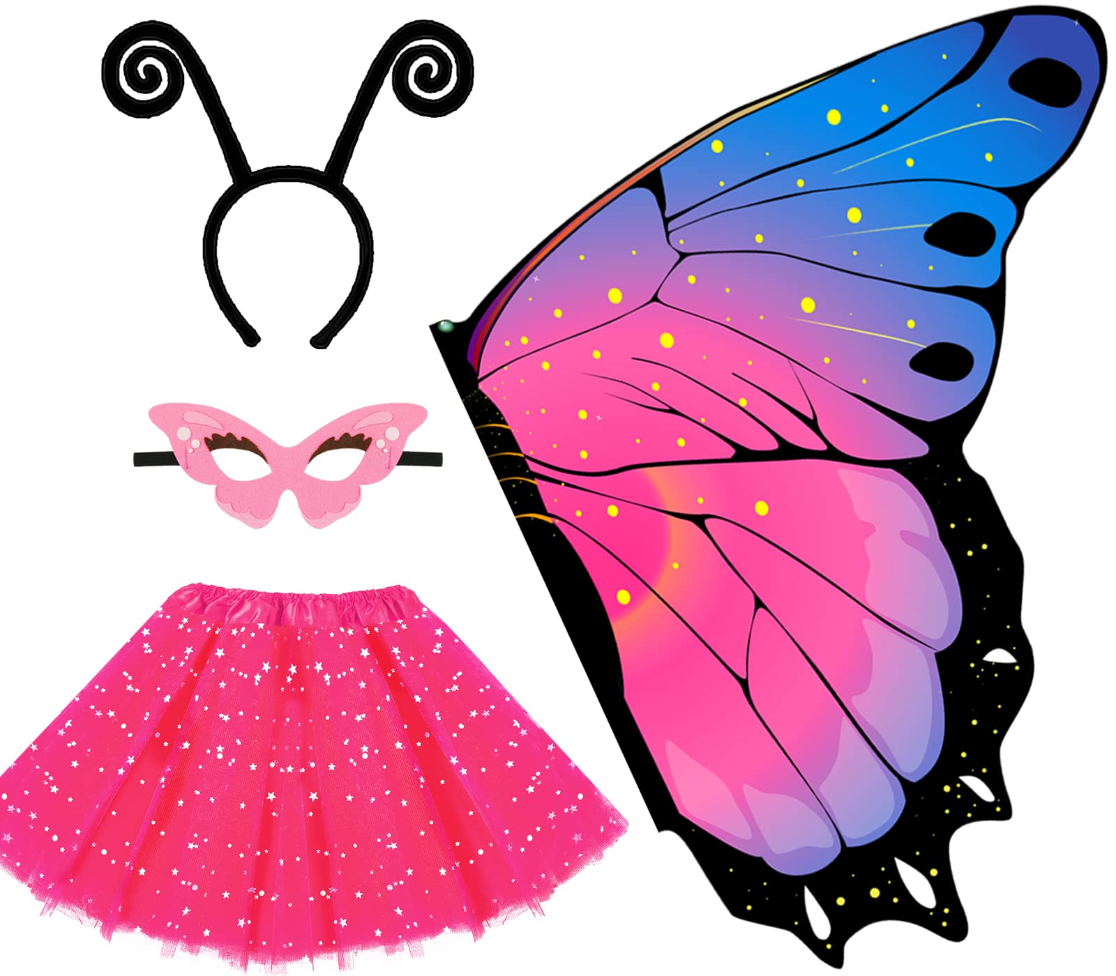 iROLEWIN Toddlers Kids Butterfly-Wings-Costume for Girls Fairy Dress-Up Butterfly Cape Rainbow Tutu Headband Christmas Gifts