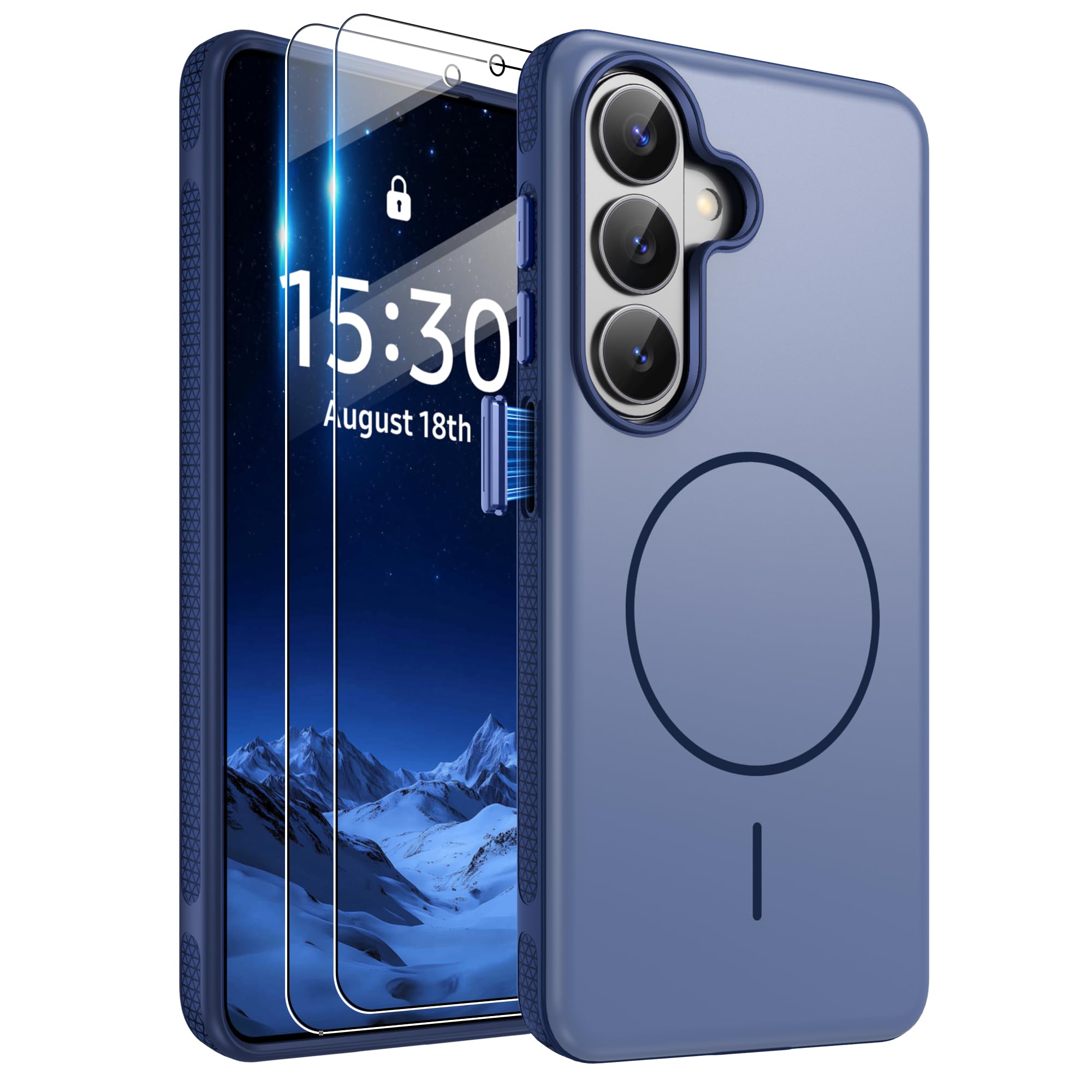 Pilaru Magnetische Schutzhülle für Samsung Galaxy Hülle [kompatibel mit MagSafe] 2 Displayschutzfolie, Ultra-bequemer Griff, Metallische Knöpfe, rutschfeste Kante,12 Fuß stoßfester Fallschutz