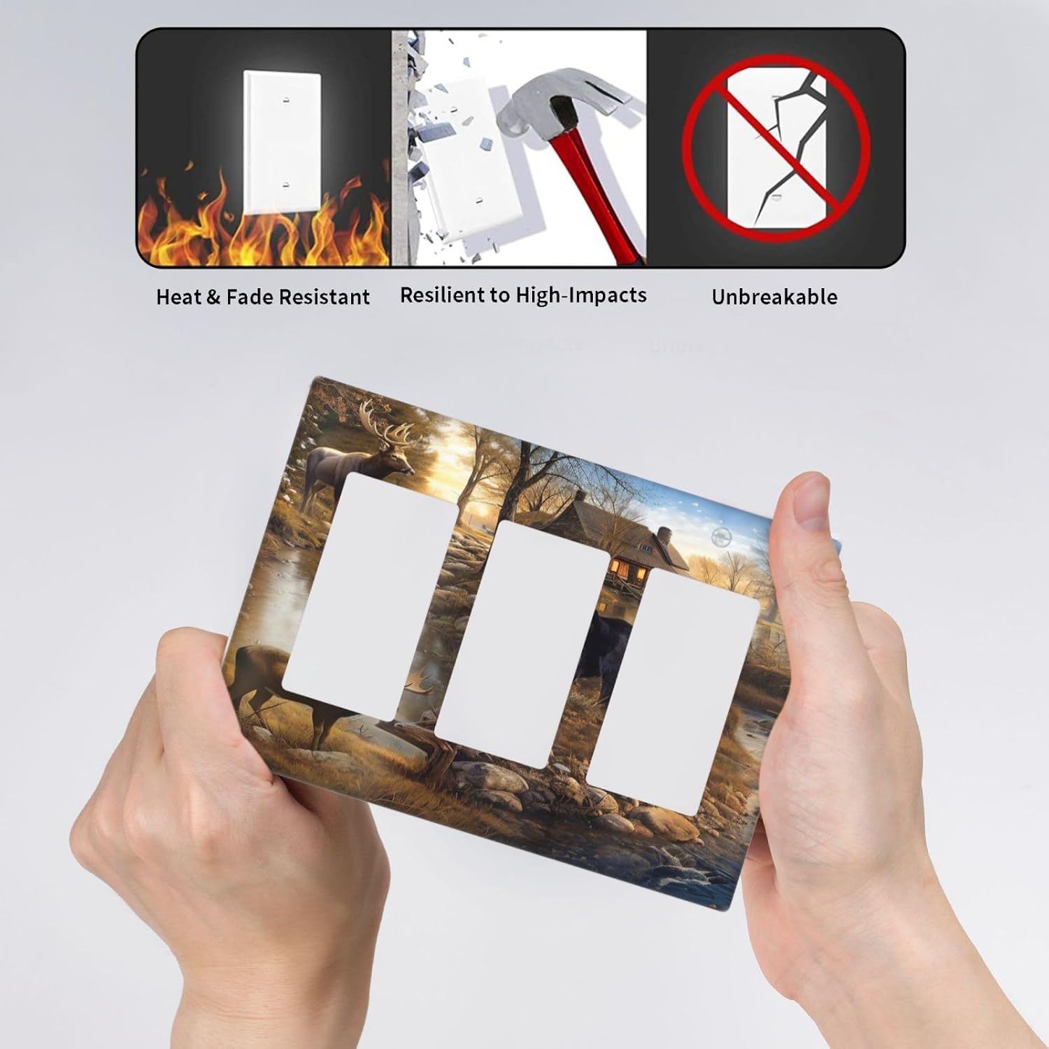 Bear Moose Lodge Woodland Triple Rocker Light Switch Covers 3 Gang Outlet Wall Plate Cover Decorative Switchplate Faceplate GFCI for Bedroom Bathroom Livingroom Decor