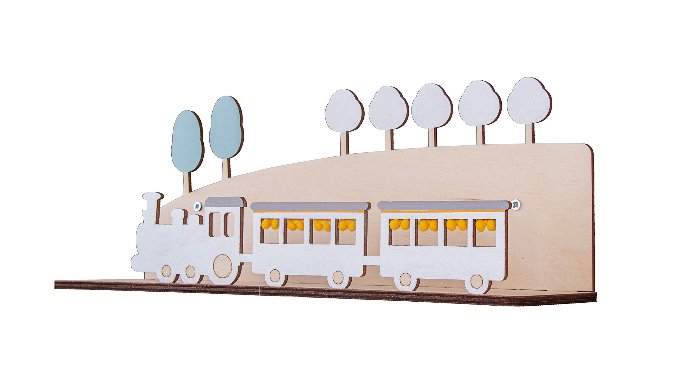 Rayher 62976505 Wood Shelf Construction Kit with Interlocking Parts, Train-Shaped Kid's Wooden Shelf, 5 slot-together Pieces - Image 4