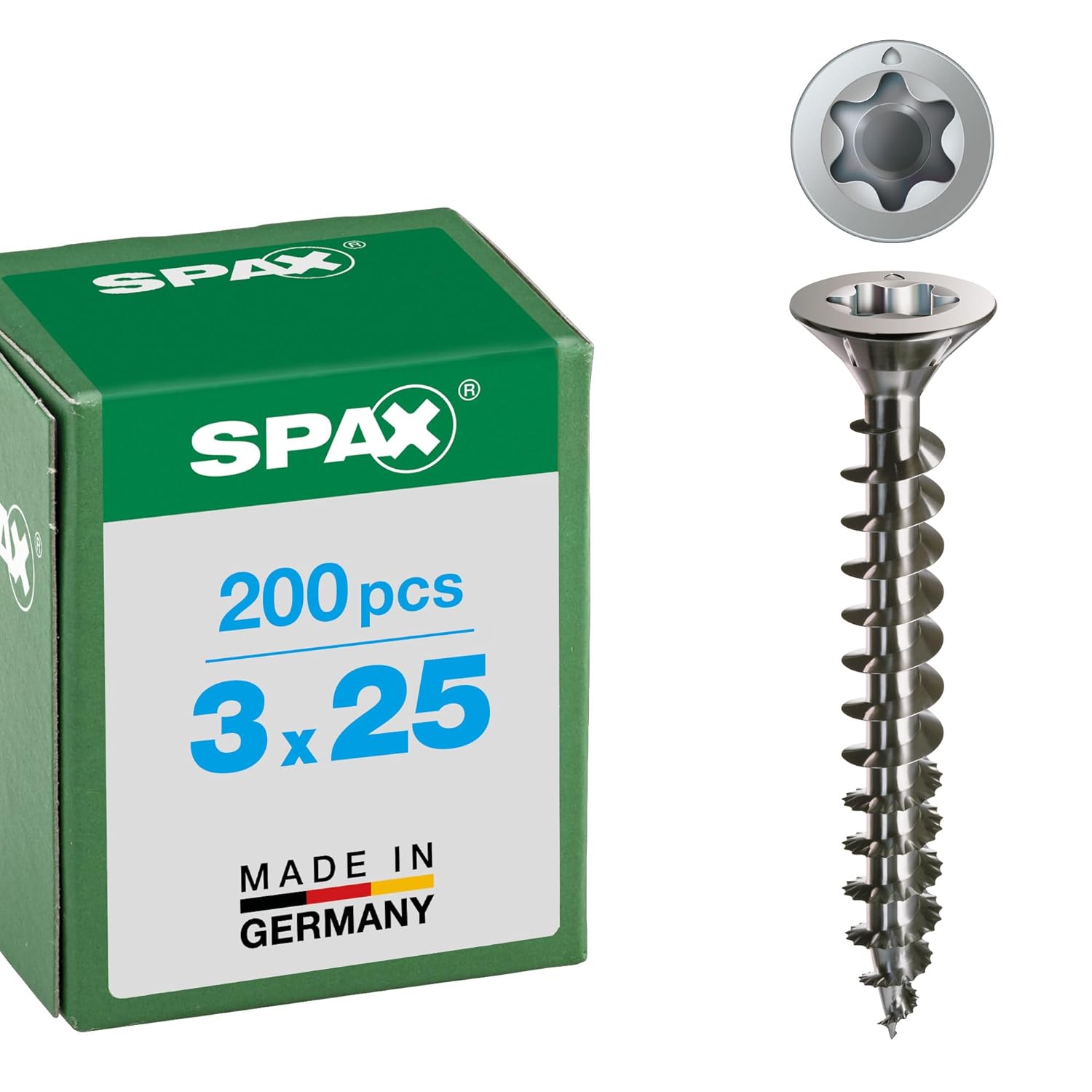 Spax 4CUT 1197000350163 Universal Screw, Countersunk T-Star Plus Fully Threaded, Stainless Steel Rust-Free A2, 1.4567, 1197000300253