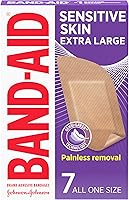 BAND-AID Hypoallergenic Extra Large Bandages for Sensitive Skin - Painless Removal, Waterproof, Eczema-Prone Friendly, 7 Ct