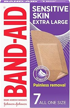 Band-Aid Brand Adhesive Bandages for Sensitive Skin, Hypoallergenic First Aid Bandages with Painless Removal, Stays on When Wet & Suitable for Eczema Prone Skin, Extra Large Size, 7 ct