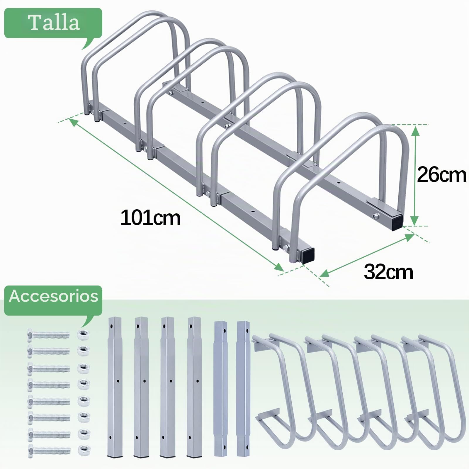 Soporte de aparcamiento para 4 bicicletas, montaje en suelo o pared, ancho de neumáticos de 3555 mm, soporte seguro para bicicletas de montaña y bicicletas eléctricas, 101 x 32 x 26 cm, color